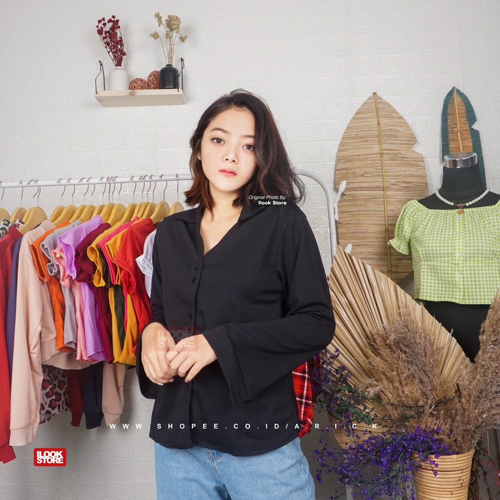 KEMEJA CAROL/ V CAROL/KEMEJA WANITA/BAHAN CREPE TEBAL-HITAM