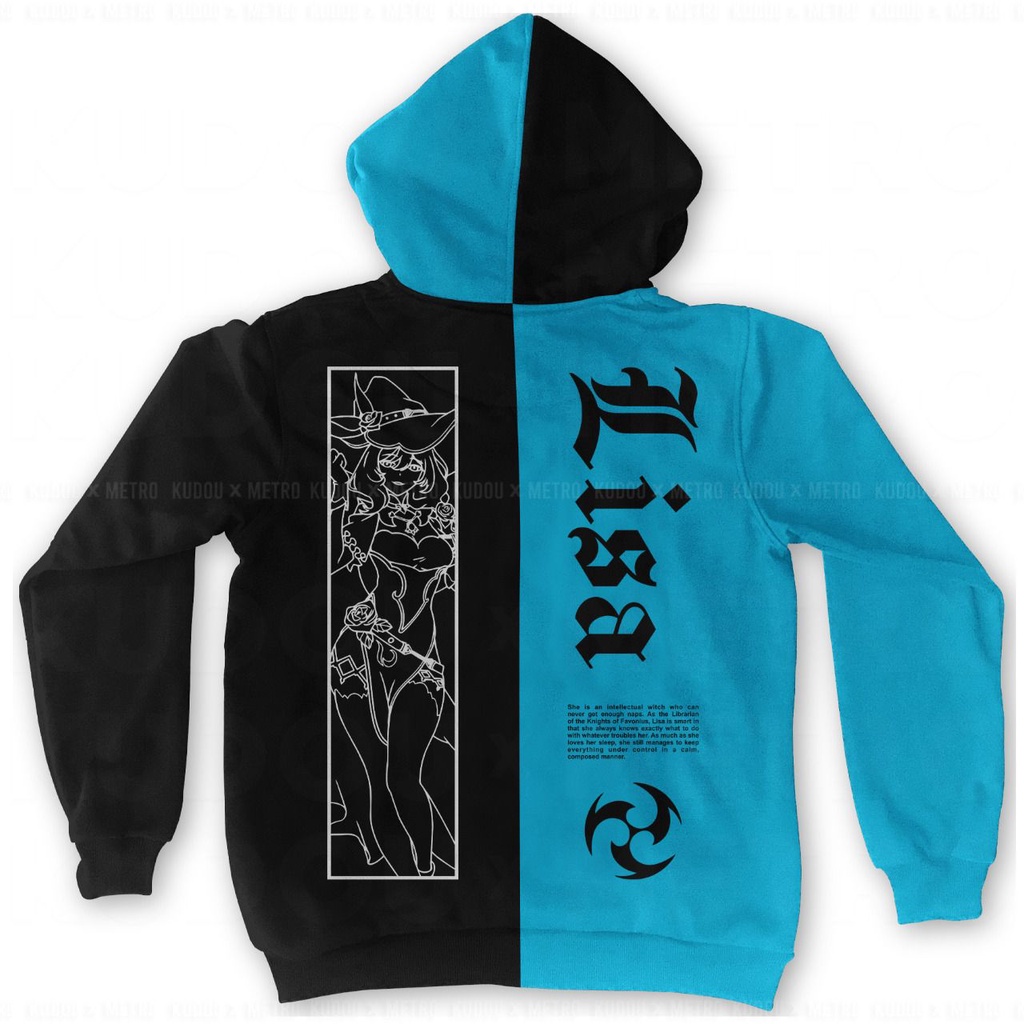 Hoodie Lisa Minci Genshin Impact Inverted Blue Black Premium Unisex