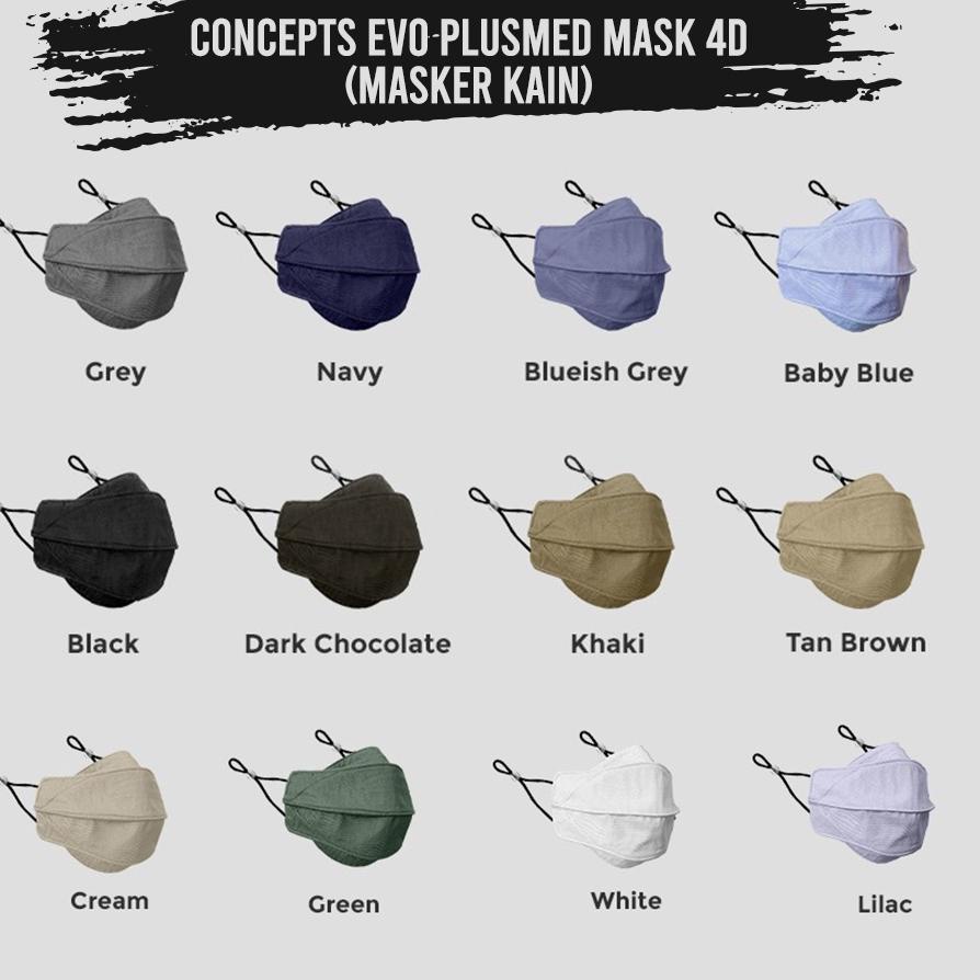 (PROMO FGL40) Masker Kain Premium 4D Evo PlusMed w/ Earloop ( 4 Ply ) Bisa dicuci / Premium / Evaplu