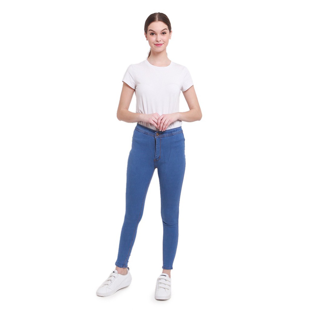 Dazina Blue HighWaist Skinny Plain Jeans Bawahan Wanita Premium Quality - HW Biru Muda