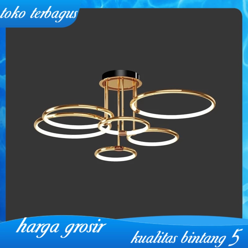 LAMPU GANTUNG HIAS LED CINCIN MEWAH GOLD RING PREMIUM CHANDELIER