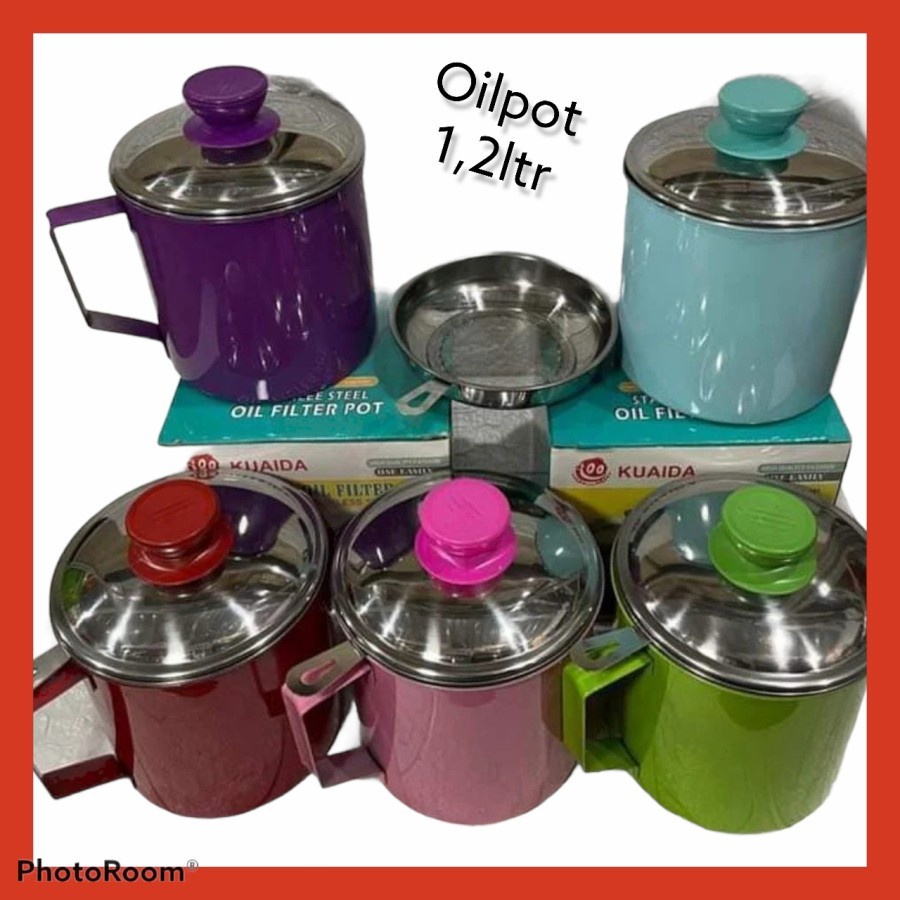 ELDE 1 - Wadah Tempat Saringan Minyak Goreng Minyak sayur Anti Karat Premium silver dan warna // oilpot Stainless Steel Kitchen oil Pot minyak bekas gorengan model gelas cangkir bukan botol Teko mug cup Filter