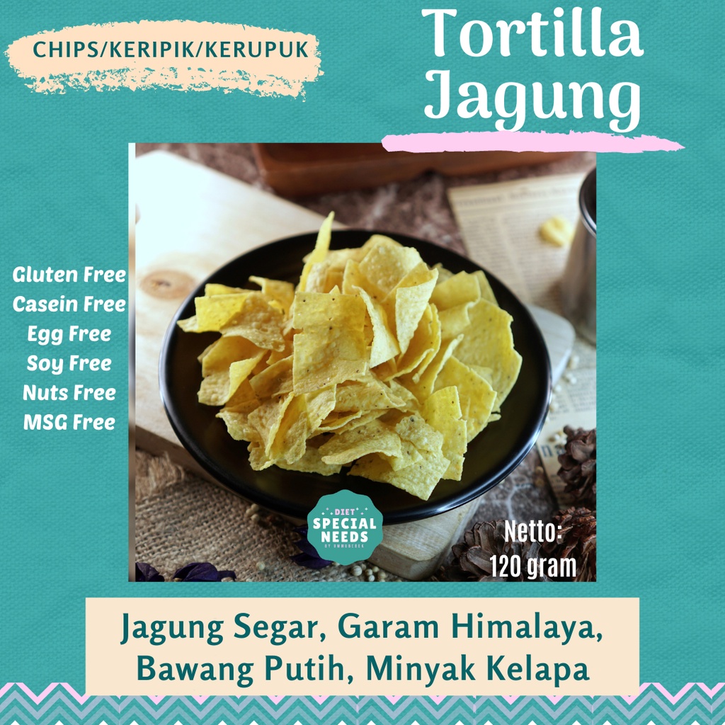 

Keripik Tortilla Jagung 150g - Gluten Free, MSG Free, Egg Free, Sugar Free - Diet Special Needs