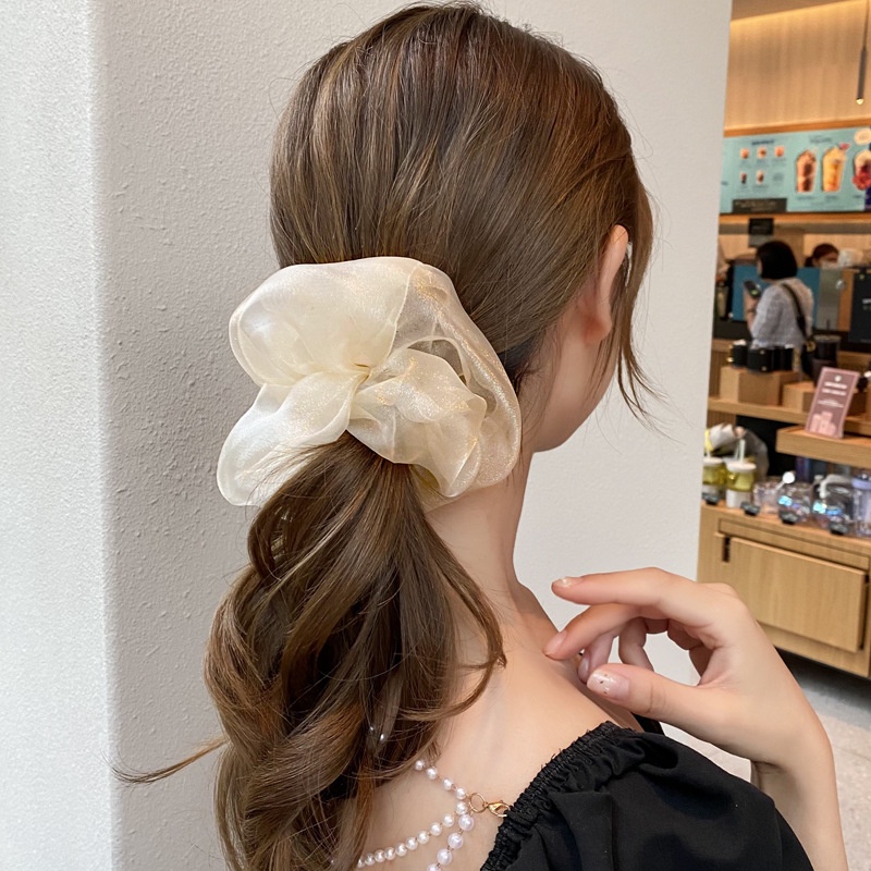 Versi Korea dari gelang karet angin organza besar baru yang berbulu halus