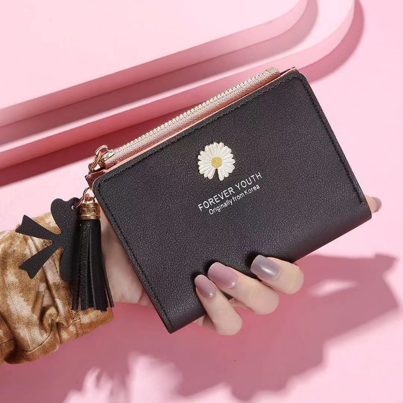 (COD) DOMPET KECIL MOTIF BUNGA DAISY MINI/DOMPET LIPAT-DK 010 Hitam