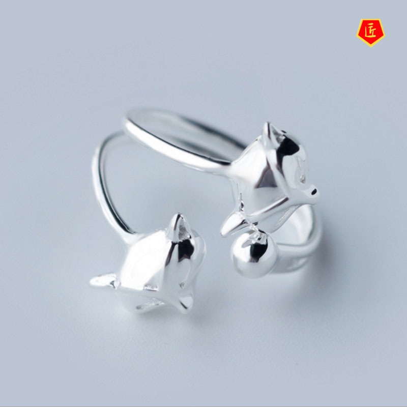 [Ready Stock]Women's Korean-Style Simple Silver Fox Ring