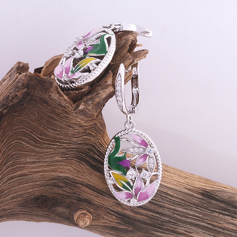 Hu Hu Hu Hu Hu Alat Bantu Pasang Kacamata♡ Set Kalungantingcincin Enamel Bentuk Oval Motif Bunga Hias Berlian Imitasi Untuk Wanita