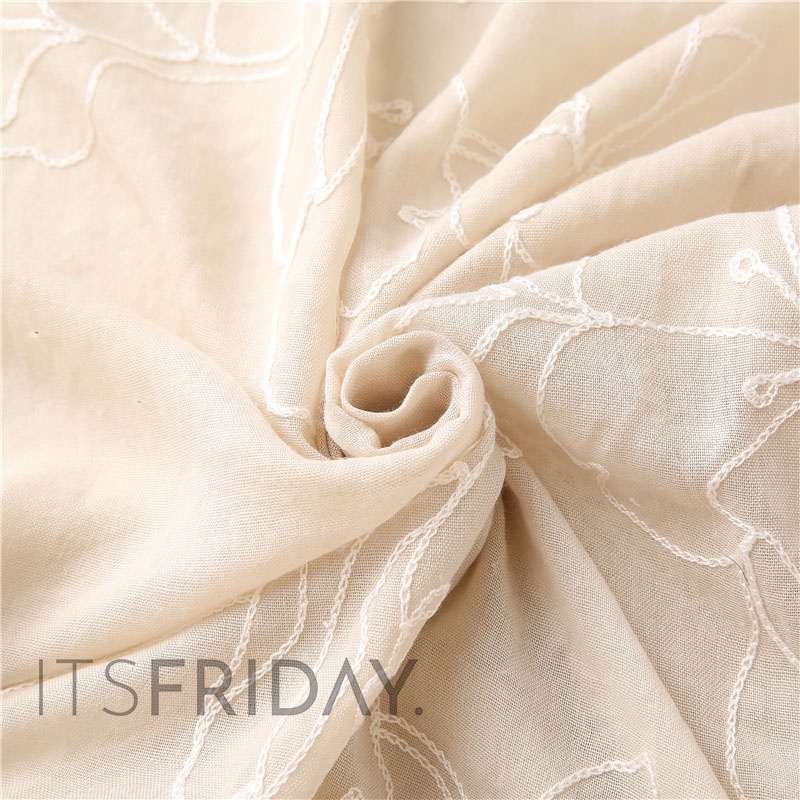 ITSFRIDAY NEVA Scarf - Premium Pashmina Shawl Selendang Syal Pasmina Hijab Import Motif Lace Renda Bordir Bunga Nude Cream