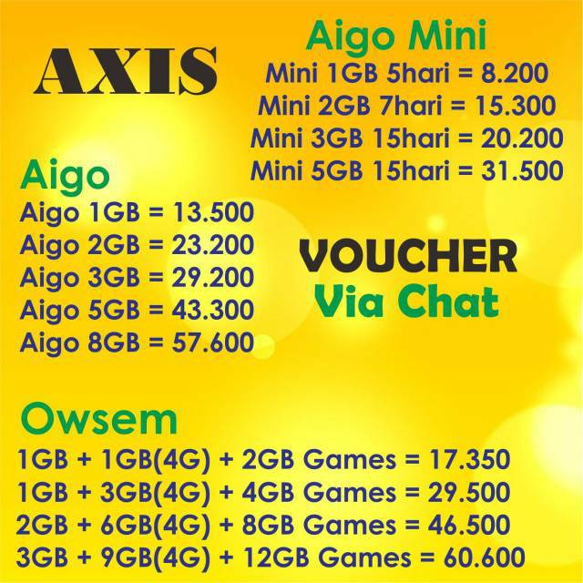 Paket Data Kuota Internet Axis Bronet Aigo Owsem