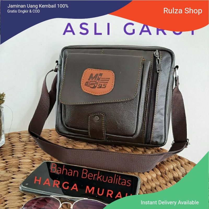 Tas Selempang Pria Kulit Asli Original Kulit Sapi Made In Garut / Sling Bag Laki Laki / Tas Kantor