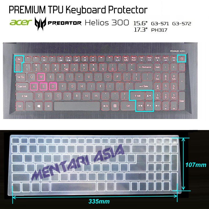 Keyboard Protector ACER Predator HELIOS 300  -  PREMIUM TPU Clear