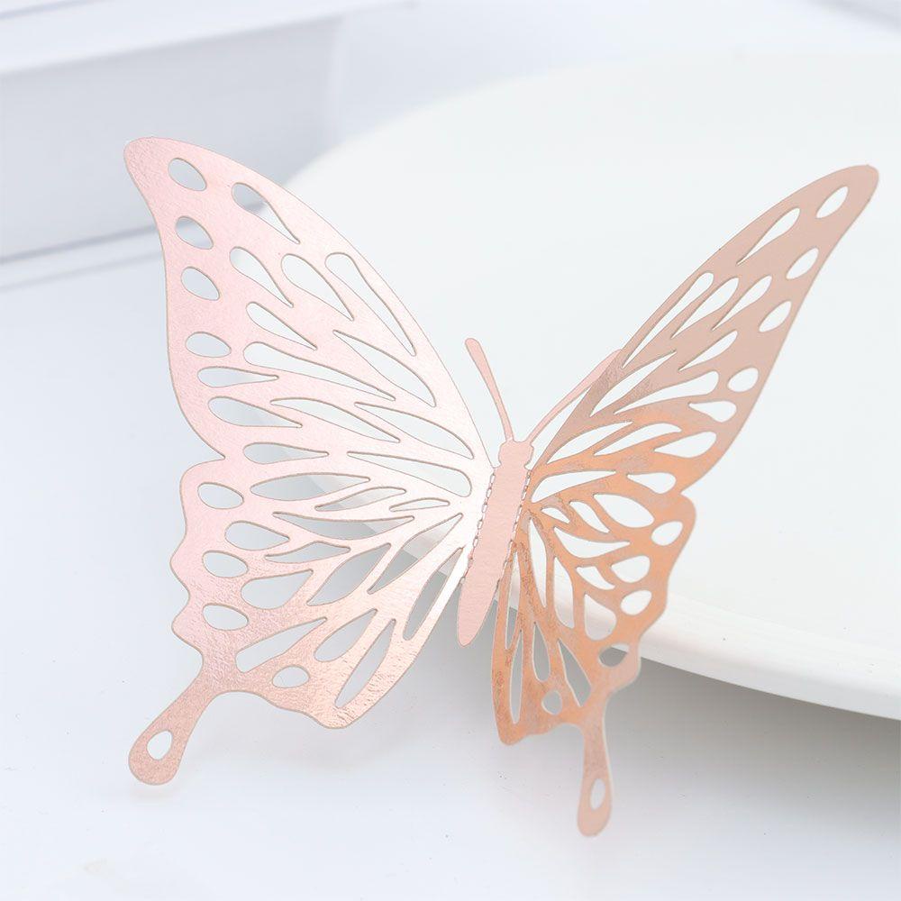 R-flower Butterfly Wall Stiker 12PCS Tekstur Logam Berongga Perlengkapan Pesta Dekorasi Dinding