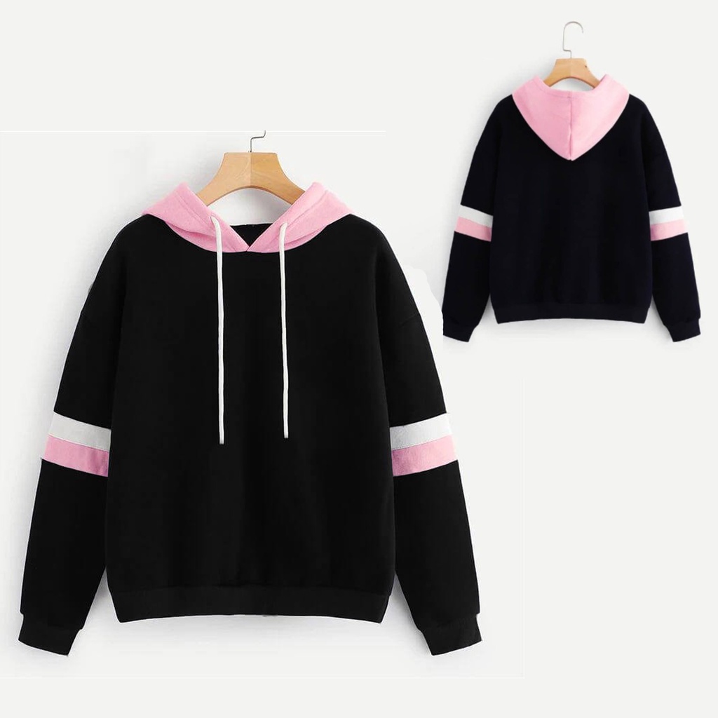 Hoodie tanpa saku polos bisa untuk wanita/pria juga couple dengan pasangan Sweater hitam kombinasi p