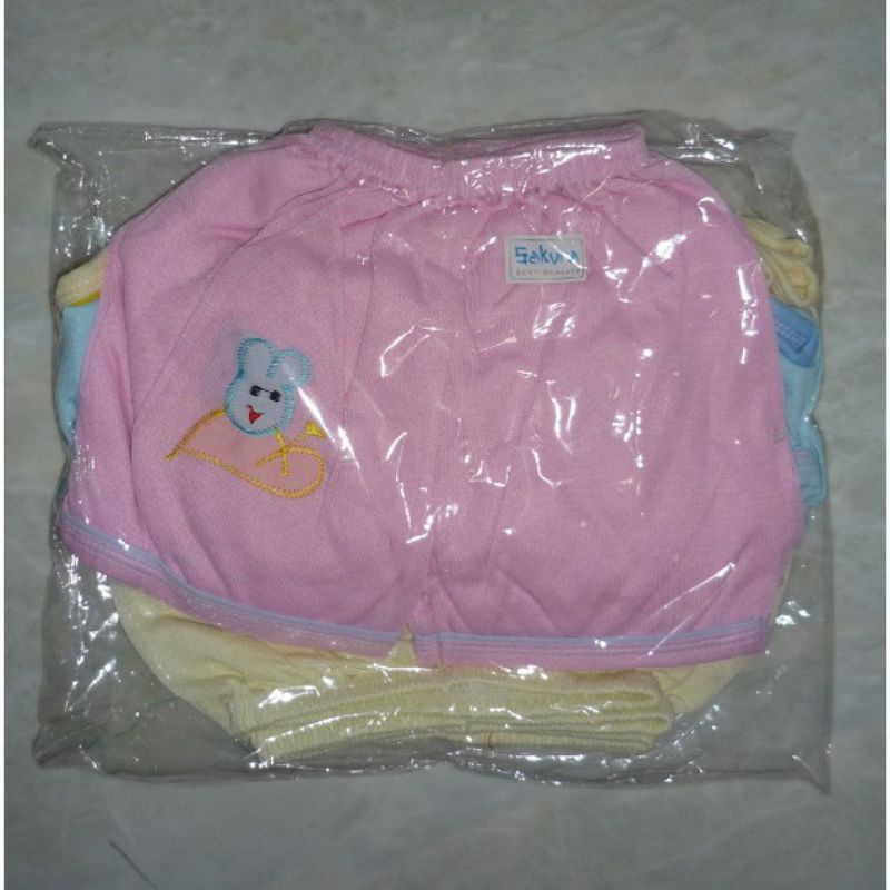 6 PCS Celana Pendek Bayi Warna Bordir  New Born