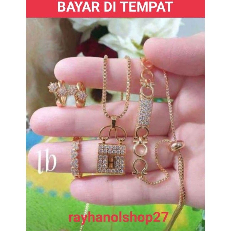 Set Titanium Terbaru Perhiasan wanita dewasa warna gold lapis emas 24k motif pilihan RO anti Karat