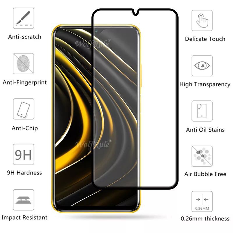 PREMIUM TEMPERED GLASS FULL LAYAR TG ANTI GORES KACA XIAOMI POCO M3 SCREEN PROTECTOR FUL COVER