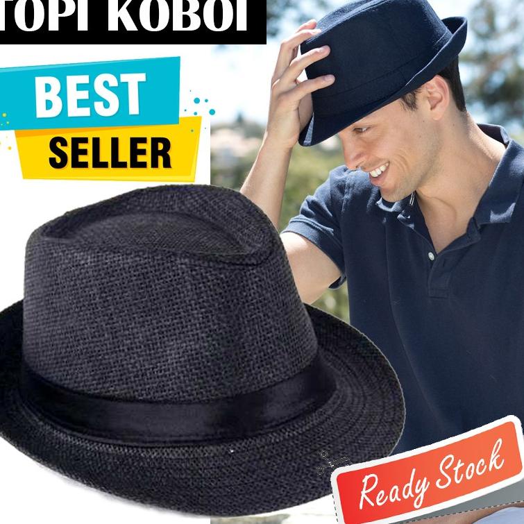 Topi Koboy Laken Pria Dewasa F Koboi Tompi Vintage Cowboy Cap Coboy  Panama Keren Jerami Polos Lebar