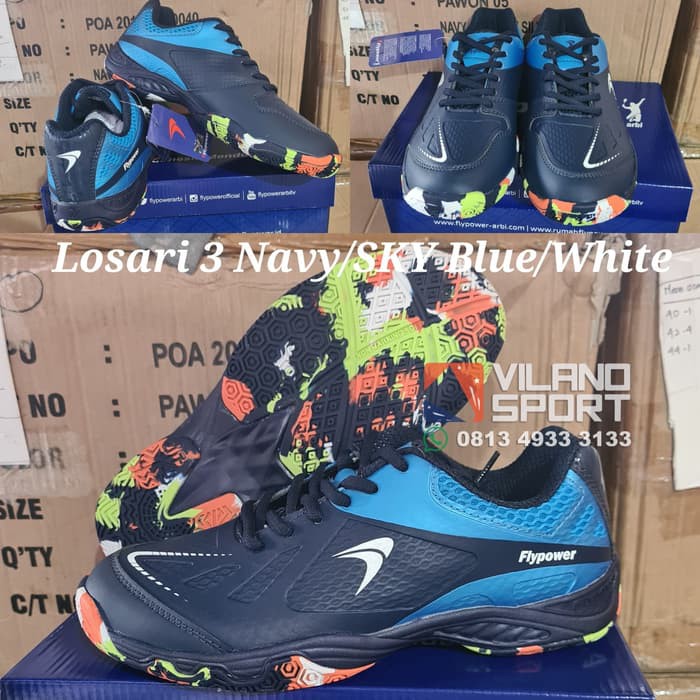 Sepatu Badminton Flypower Losari 3 Navy Sky Blue White