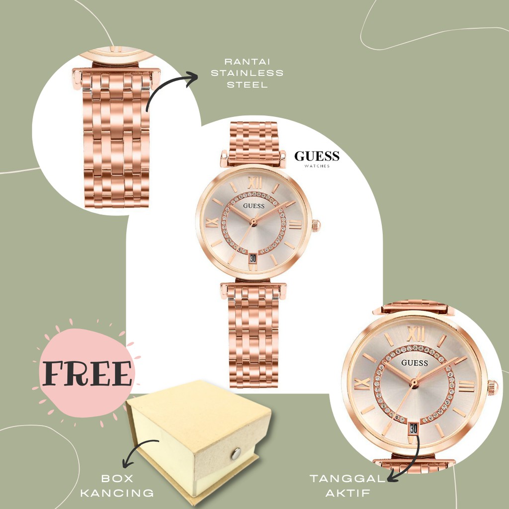 [Grosir] JAM TANGAN ANALOG WANITA CEWEK GUESS TALI RANTAI TANGGAL AKTIF