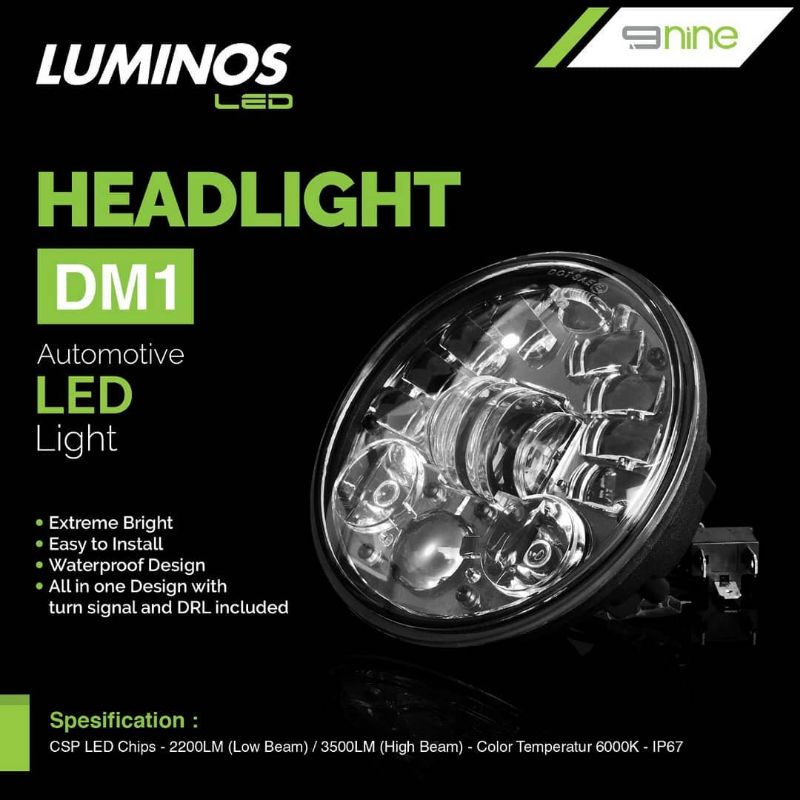 LAMPU LED DEPAN MOTOR LUMINOS 9NINE DAYMAKER CUSTOM HARLEY 5.75 INCH 40 WATT