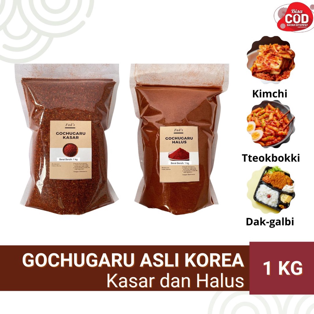 Gochugaru Asli Korea - Gochugaru Kasar 1kg - Gochugaru Halus 1kg