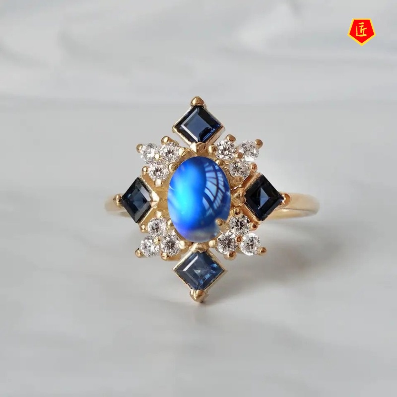 [Ready Stock]Fashion Personality Inlaid Moonstone Gold Ring