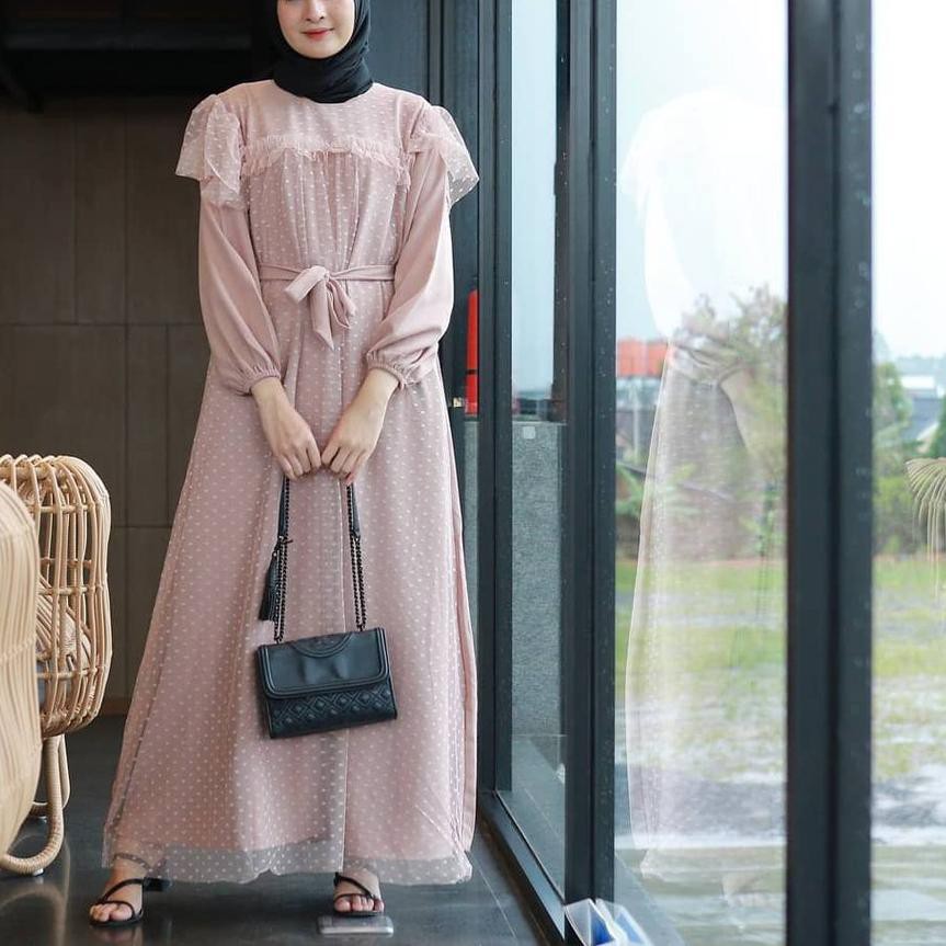 Bayar Ditempat 11.11 R.A - MIRA MAXY DRESS BRUKAT POLKA Gamis Kondangan Tile Brukat Premium Fashion
