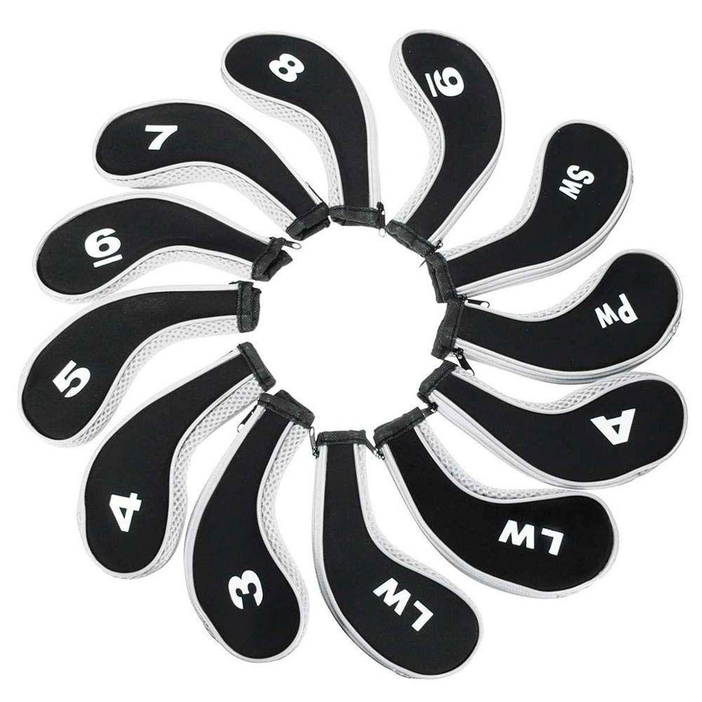 REBUY Penutup Kepala Besi Golf 3-9,P,S,A 12Pcs Wedge cover Dengan Desain Angka Golf Iron Covers Set Leher Panjang Golf Putter Aksesoris Peralatan Latihan Penutup Kepala Golf Ritsleting