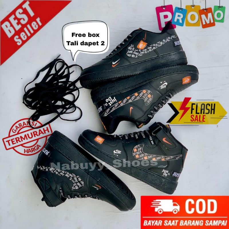 TERMURAH SNEAKERS WANITA DAN PRIA FULL BLACK HITAM POLOS NK3 A1R FORC3 1 ONE JOS DO IT HITAM SEPATU VIRAL SEPATU KASUAL SEPATU WANITA DAN PRIA SEPATU KEREN SEPATU MASA KINI SEPATU TINGGI HIGT SEPATU PENDEK