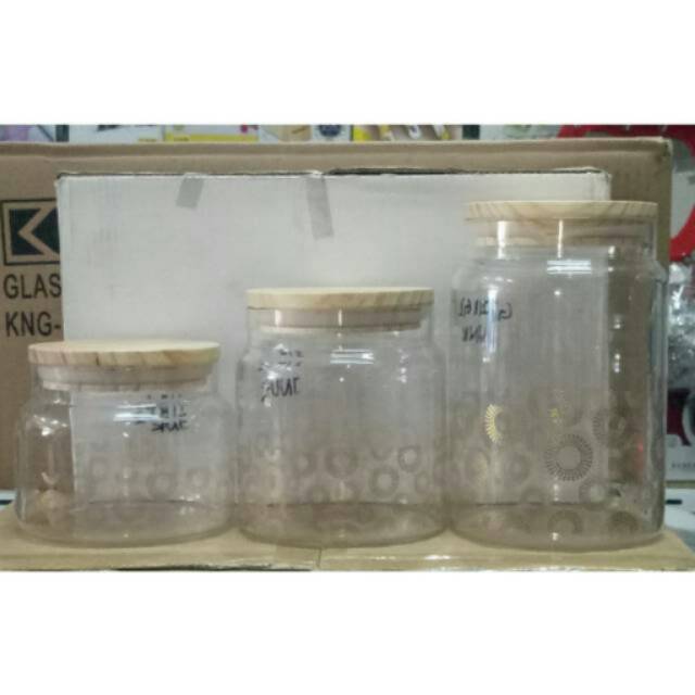 Toples Kaca KoniG Tutup Kayu Motif