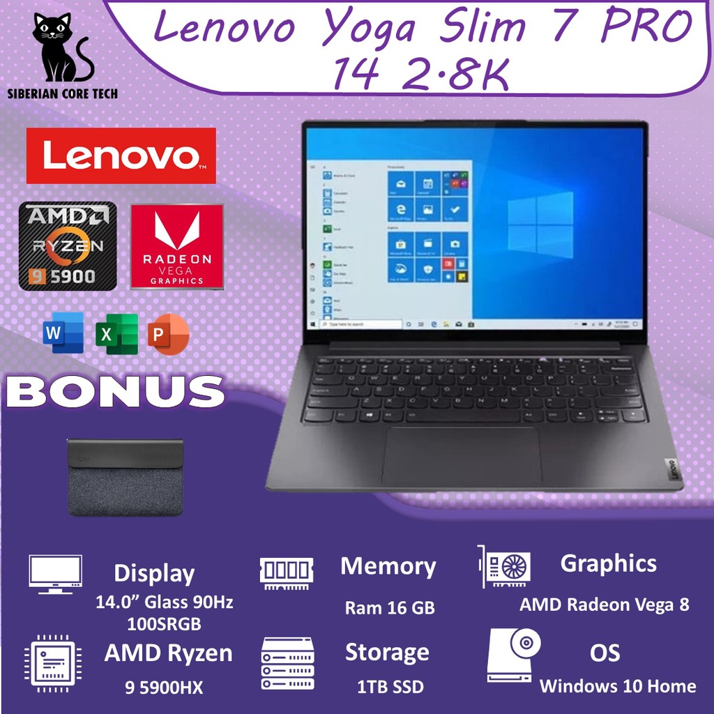 LENOVO YOGA SLIM 7 PRO 14 2.8K RYZEN 9 5900HX 16GB 1TBSSD VEGA8 W10+OHS 14.0 GLASS 90HZ 100SRGB BLIT 2YR PREMIUM+ADP GRY -2YID