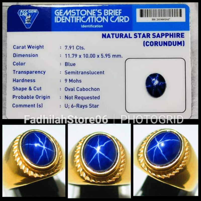 CINCIN PERAK MEWAH NATURAL BLUE STAR SAFIR OVAL CRYSTAL + MEMO LAB