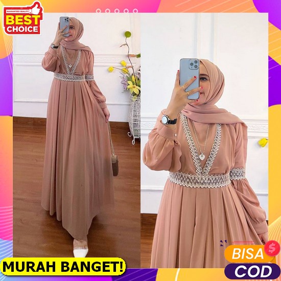 Gamis Brokat Terbaru 2022 Baju Gamis Lebaran Wanita Model Kekinian Bahan Moscrepe Kombinasi Brukat P