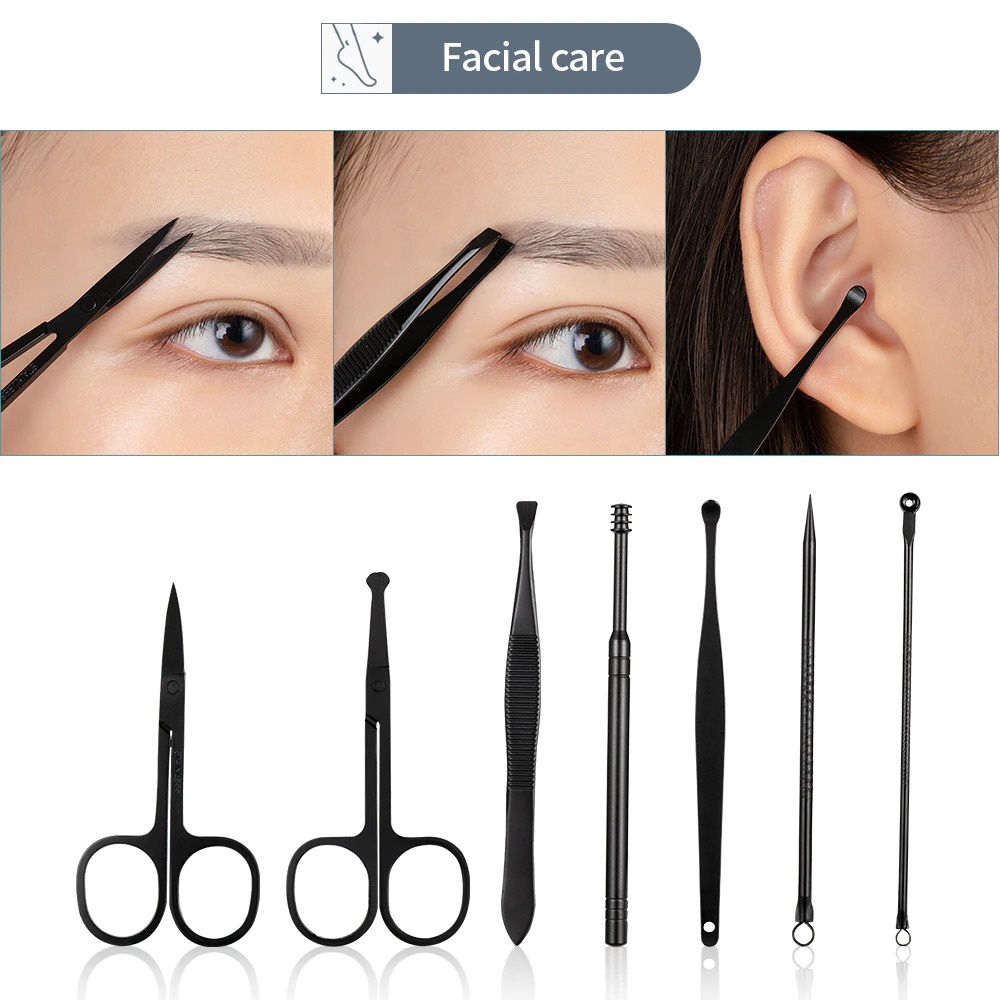 GSSi Biutte.co Set Perlengkapan Gunting Kuku Manicure Pedicure Cutters Nail Clipper 7 PCS - S0M020 - Black Or-i