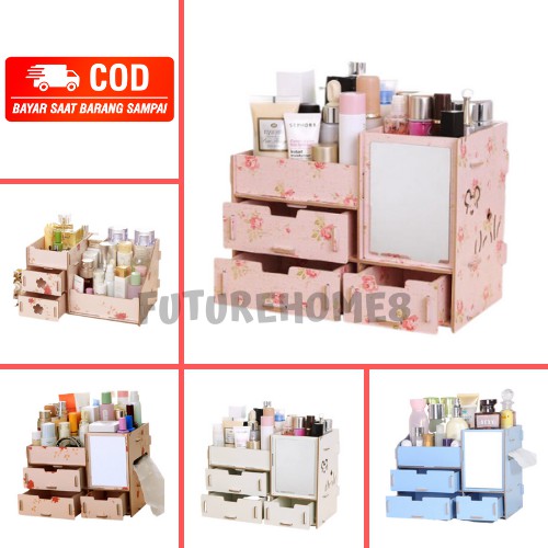 Rak Kosmetik Bahan Kayu Cermin Cosmetic Storage rak serbaguna hemat tempat