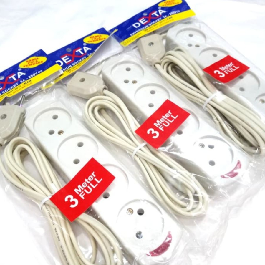 Dexta Stop Kontak Gepeng + Kabel Olor 3m 3 Meter Terminal 2 3 4 5 Lubang