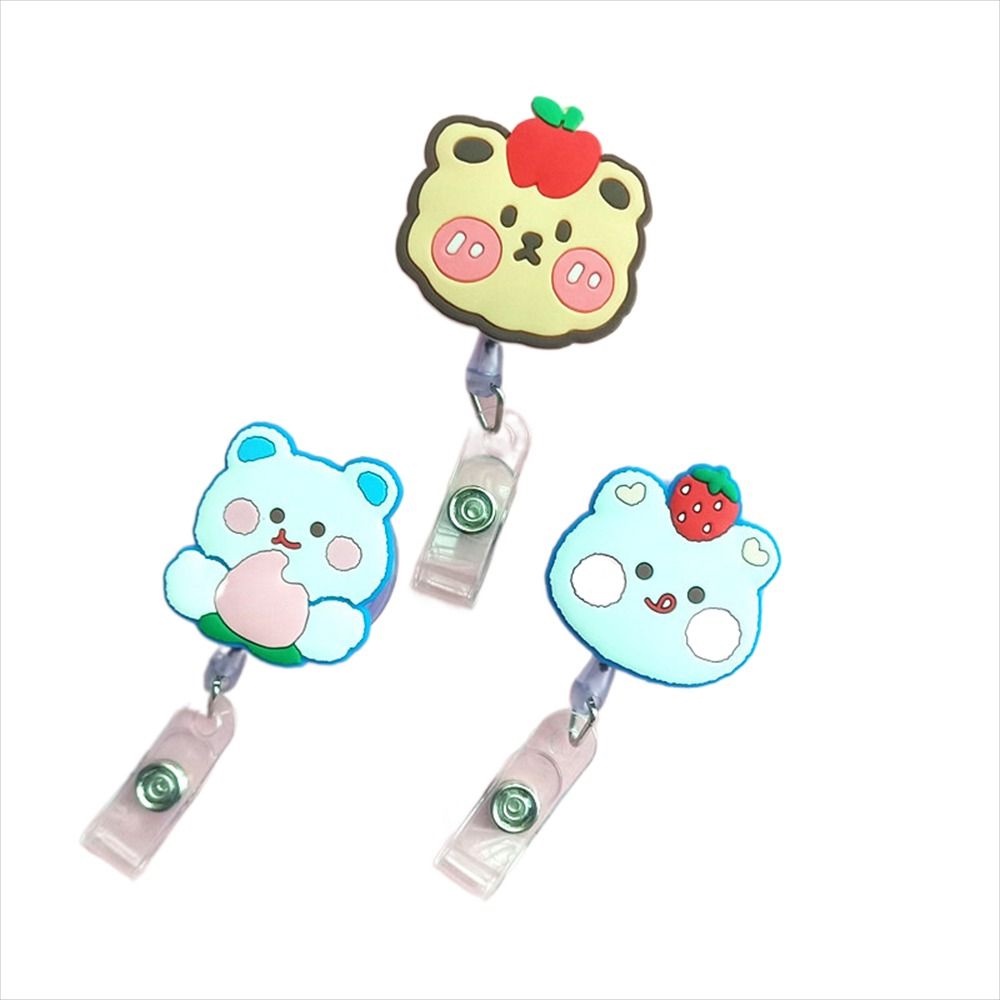 [Elegan] Retractable Badge Reel Kantor Lucu Kartu Dada Kartu Kerja Klip Beruang Bunny Name Card Holder