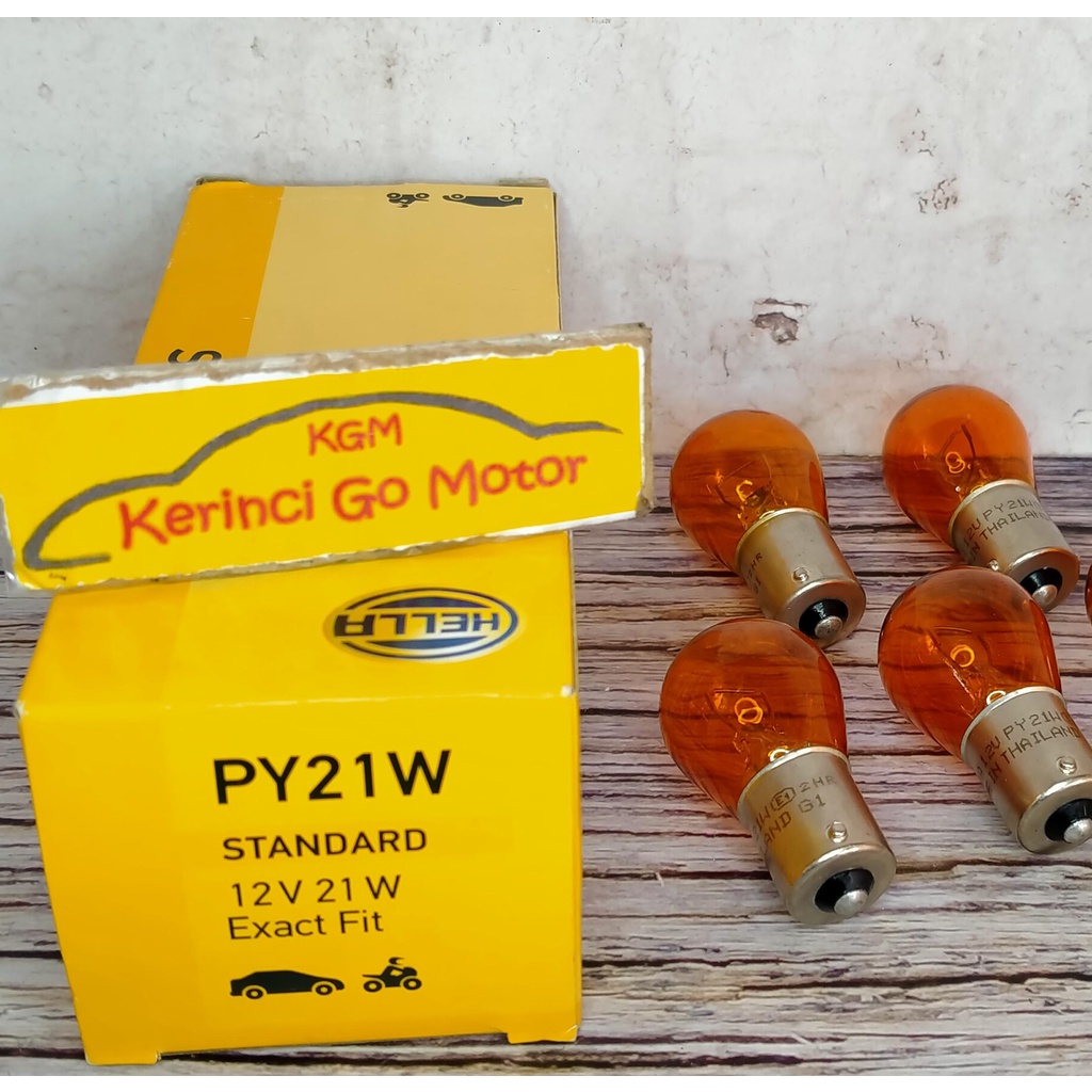 HELLA BOHLAM LAMPU PY21W 12V KAKI 1 ORANGE AMBER BESAR 8GA 006 841 121