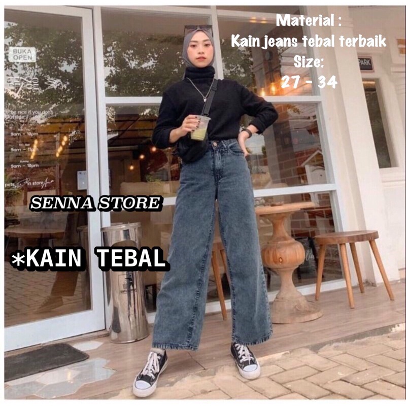 CELANA JEANS WANITA CELANA KULOT BOYFRIEND JINS WANITA SNOW BLACK / SNOW BLUE KEKINIAN