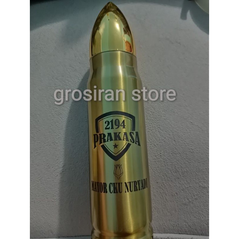 botol termos Tumbler peluru gold Prakasa custom logo ukir grafir nama kado