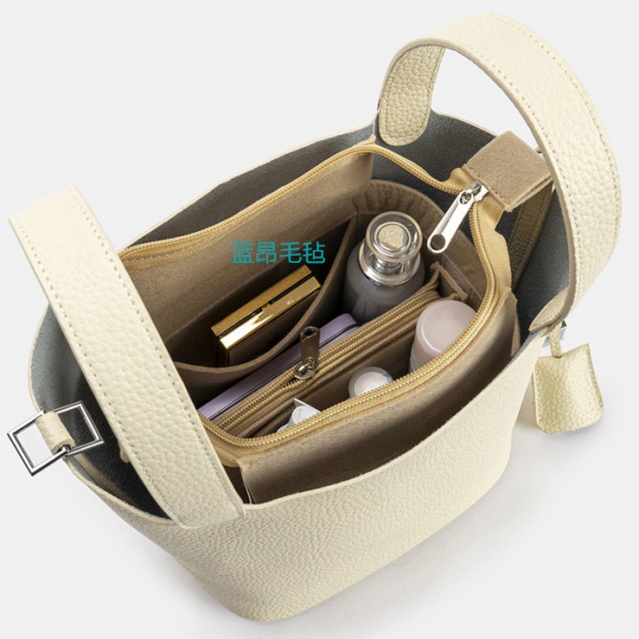 felt Top zipper Bag organizer for picotin bucket bag / insert bag