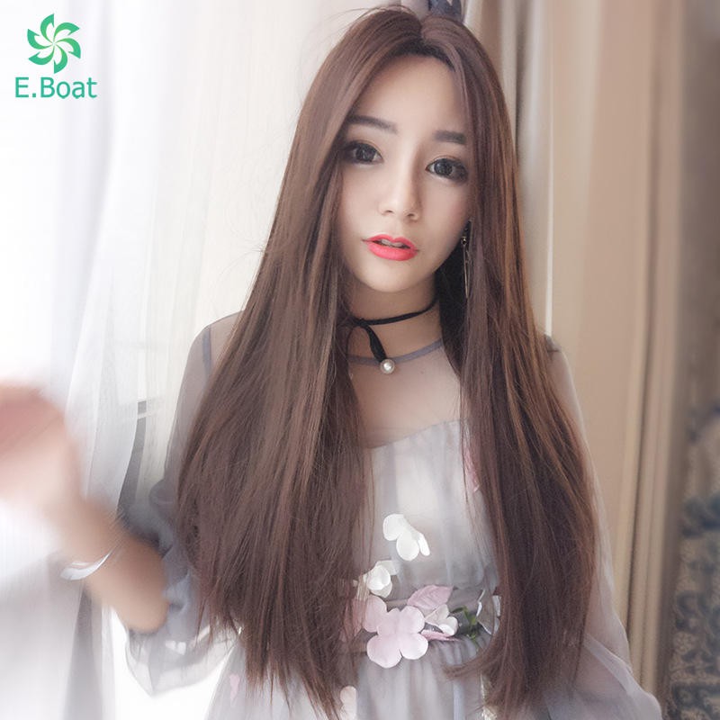 Wig Rambut Palsu Wanita Model Lurus Panjang Tanpa Poni