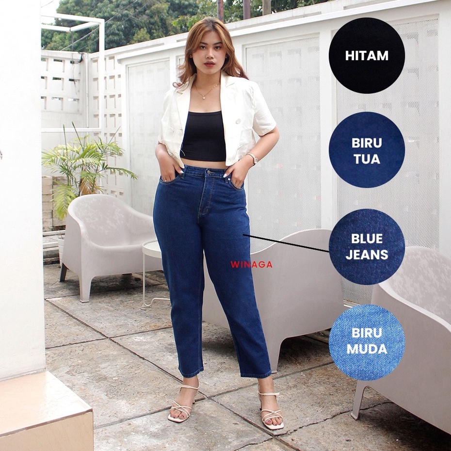 WINAGA- HighWaist Boyfriend Jumbo Jeans | Celana Panjang Jeans | Boyfriend Jeans Wanita | Basic Jeans Denim