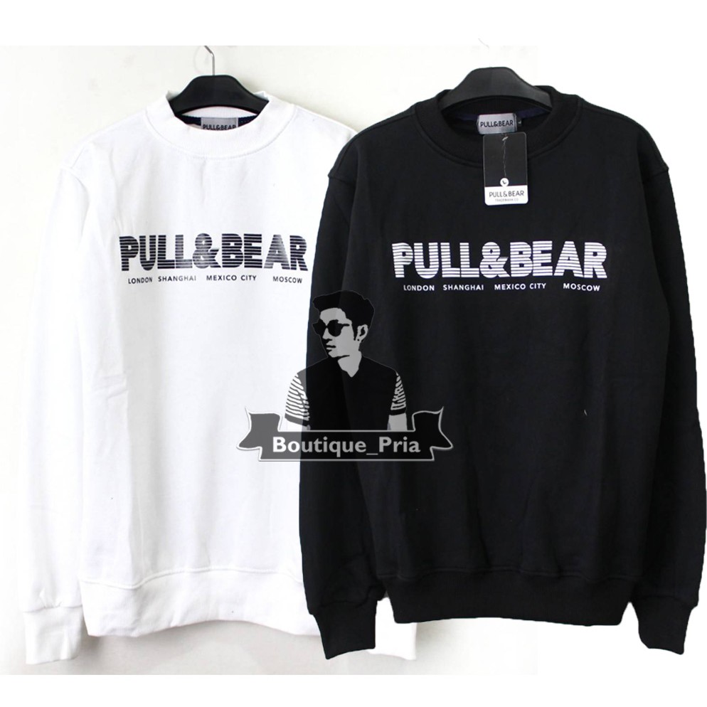 SWEATER CREWNECK PNB HITAM PUTIH FLEECE TAIWAN SABLON PLASTISOL PREMIUM PULL BEAR