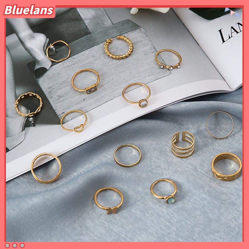 14pcs Cincin Knuckle Electroplating Stackable Bentuk Hati Untuk Unisex