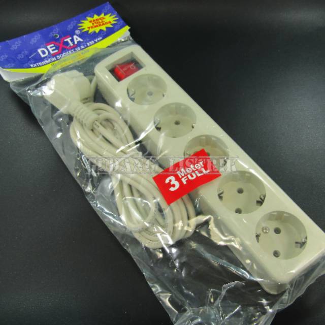 Stop Kontak Sambungan Kabel Extension Socket 3 meter 5 Lubang Dexta