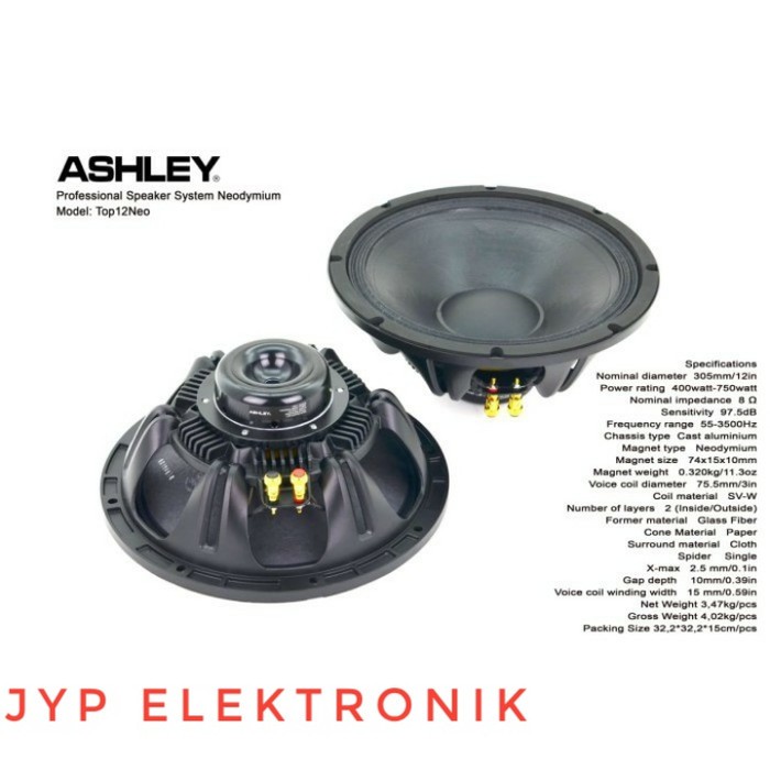 Speaker Component Ashley Top 12 Neo Woofer 12 inch