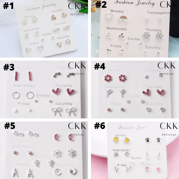 ➰CKK➰ 7 Pasang Anting Tindik Tusuk 1 Set FA99 Korea Fashion Plug Earrings Korean Style