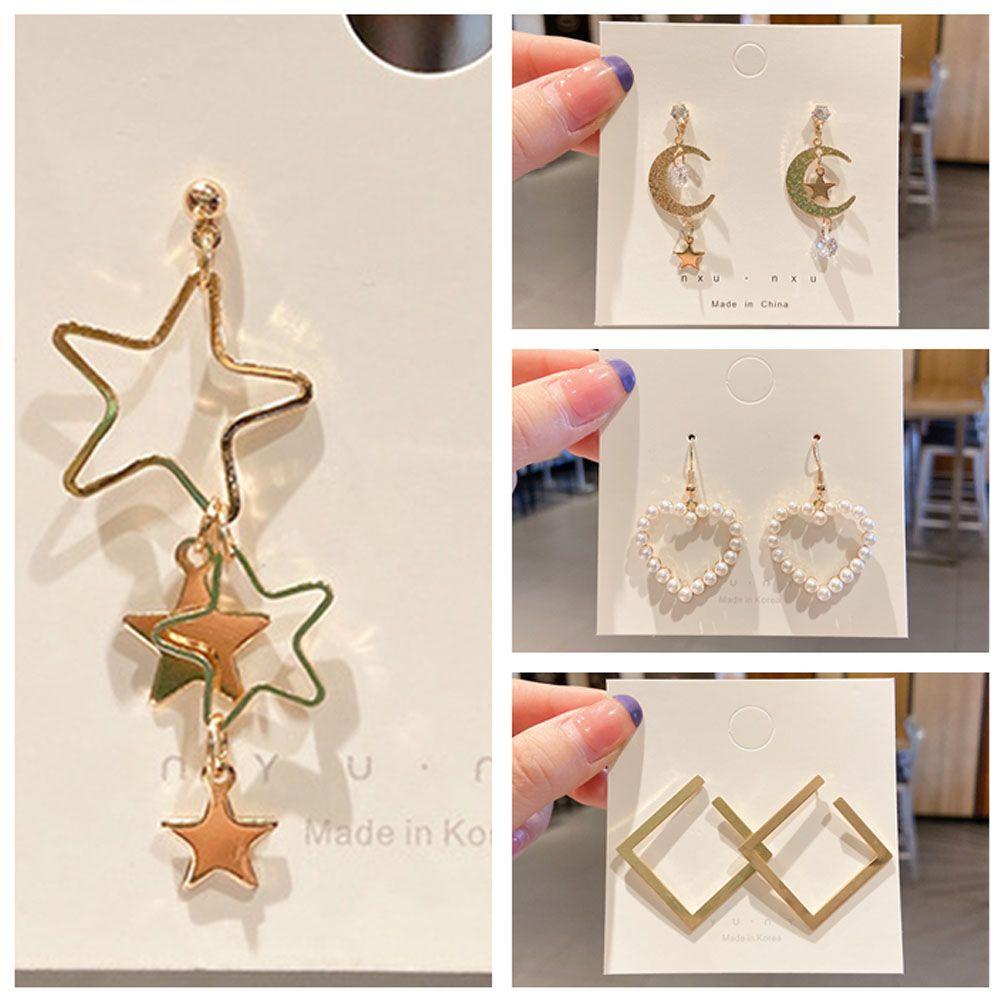 Lily Pearl Earrings Wanita Lucu Stud Earrings Ear Hook Fashion Asimetris Cinta Bentuk Hati Menjuntai