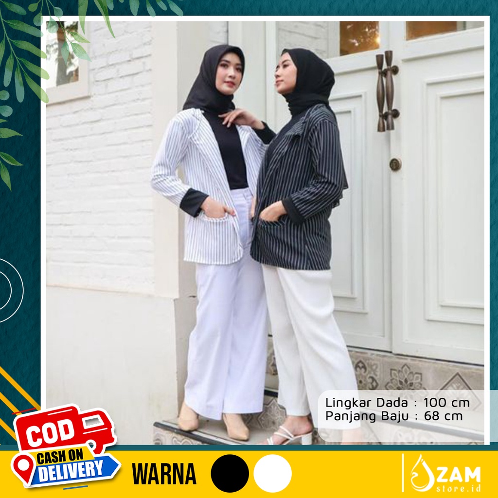 Blazer Outwear Cardigan Wanita Motif Salur Bahan Scuba All Size | Warna Hitam Putih BN58